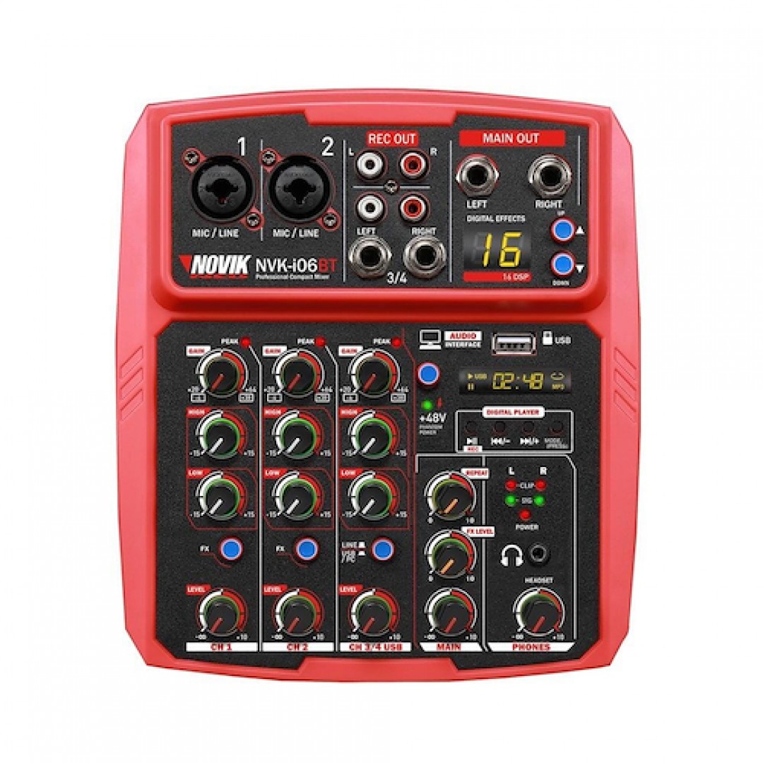 novik-nvk-i06bt-consola-mezcladora--6-canales--2-combo--interface-usb--bluetooth--16-efectos--usb-input--phantom-power-