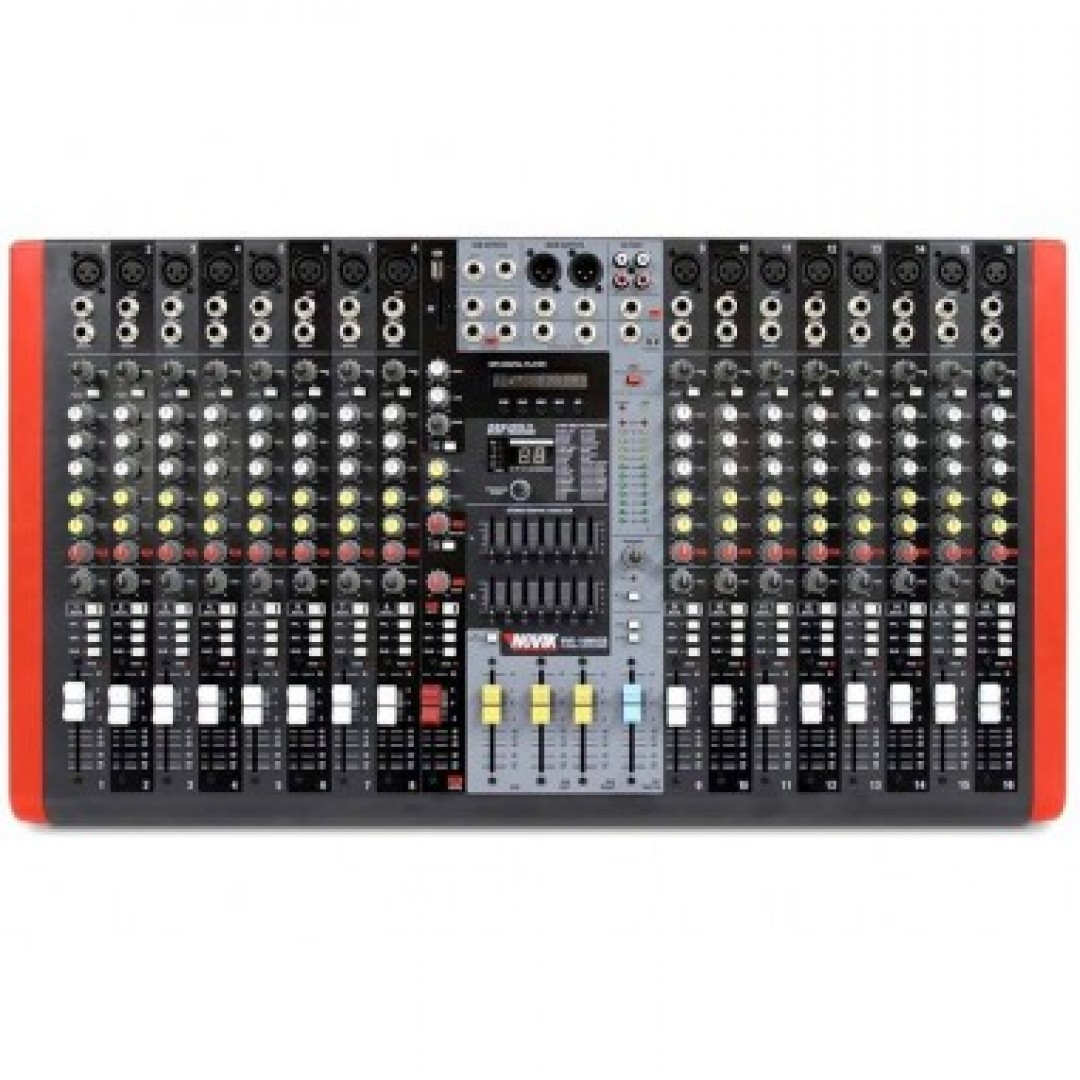 novik-nvk-16m-usb-bt-consola-mezcladora--16-canales--16-xlr--bluetooth--2-aux--fx--subgrupo--faders-60mm--pfl--99-efectos-24bits--doble-eq-grafico-7-bandas--mp3--phantom-power-3603